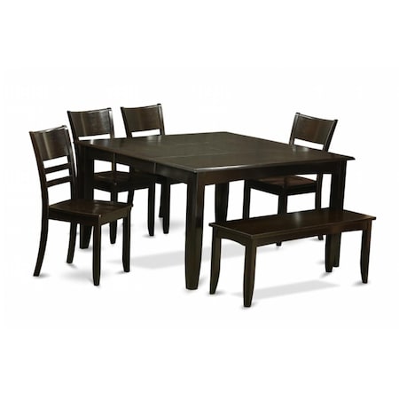 East West Furniture 6 Piece Kitchen Table With Benchtable With Leaf and 4 Kitchen Chair Plus Bench PFLY6-CAP-W